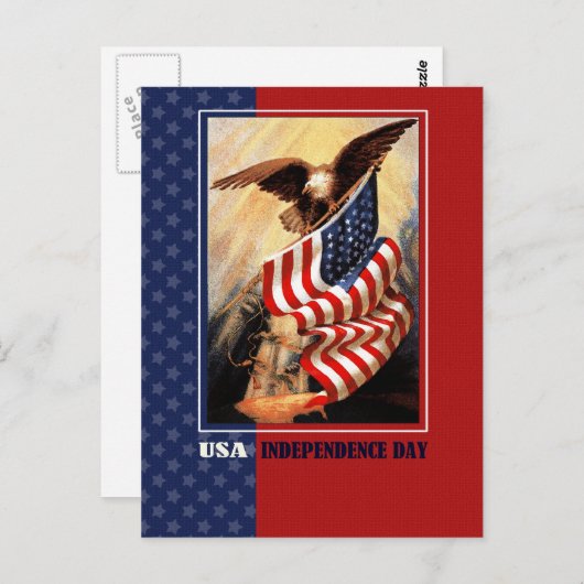 Gelukkig 4 juli. Eagle en Amerikaanse vlag Briefkaart (Voorkant / Achterkant)