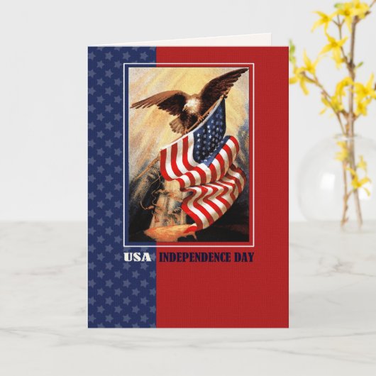 Gelukkig 4 juli.  Eagle en Amerikaanse vlag Kaart (Gele Bloem)