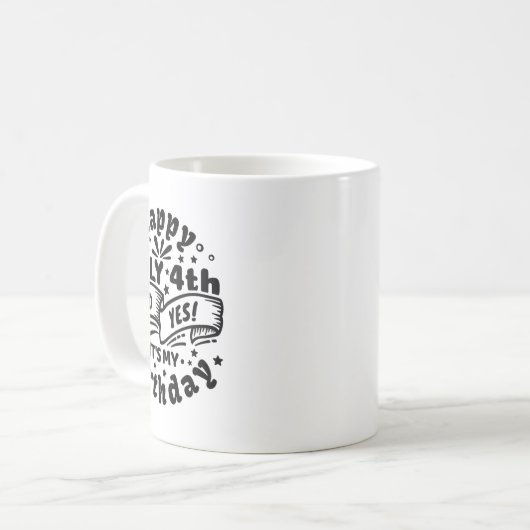 Gelukkig 4 juli en ja, het is mijn verjaardag 4 ju koffiemok (Voorkant links)