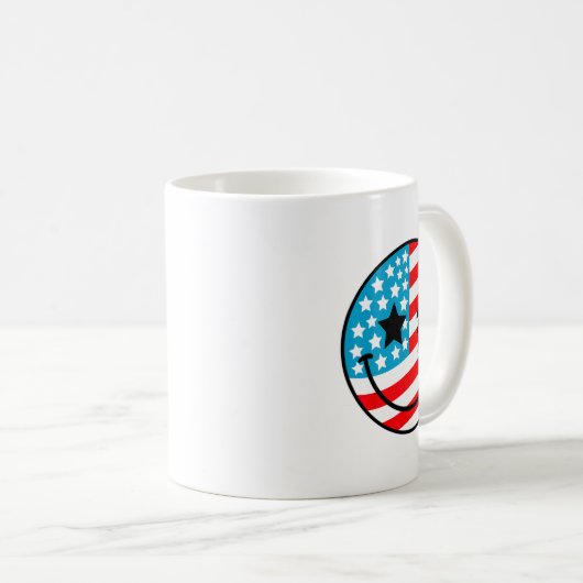 Gelukkig 4 juli Groovy Smile Face Rood Wit Blauw Koffiemok (Voorkant rechts)