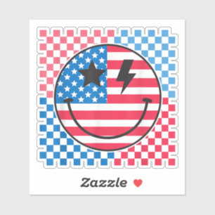 Gelukkig 4 juli Groovy Smile Face Rood Wit Blauw Sticker