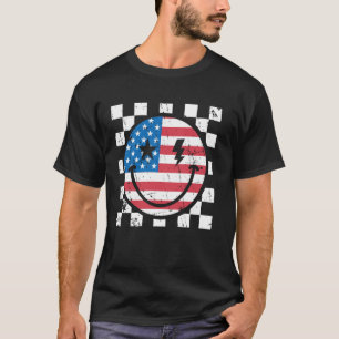 Gelukkig 4 juli Groovy Smile Face Rood Wit Blauw T-shirt
