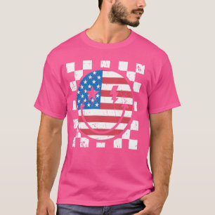 Gelukkig 4 juli Groovy Smile Face Rood Wit Blauw T-shirt
