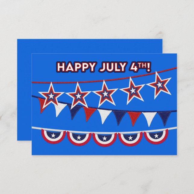 Gelukkig 4 juli! Helder Rood Wit en Blauw Bunting (Voorkant / Achterkant)