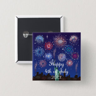 Gelukkig 4 juli in New York Vierkante Button 5,1 Cm