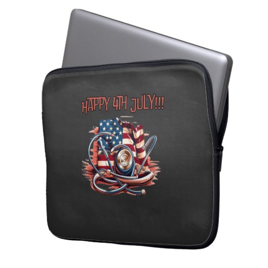 Gelukkig 4 juli, medisch, stethoscoop laptop sleeve (Voorkant Links)
