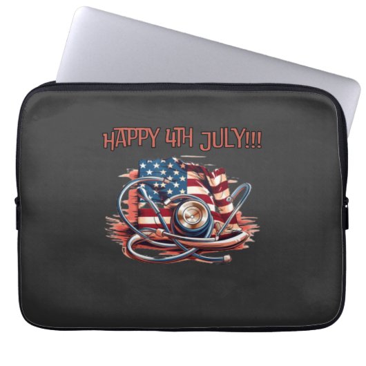 Gelukkig 4 juli, medisch, stethoscoop laptop sleeve (Voorkant)