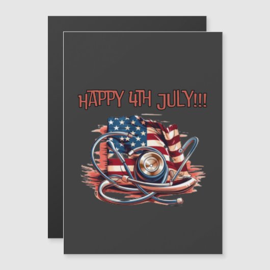 Gelukkig 4 juli, medisch, stethoscoop magnetische uitnodiging (Voorkant / Achterkant)