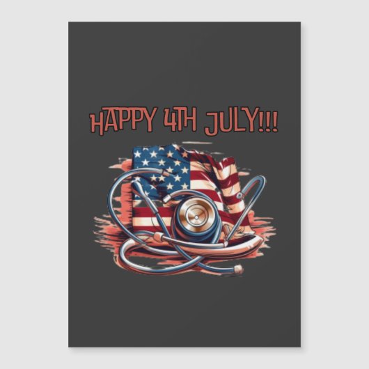 Gelukkig 4 juli, medisch, stethoscoop magnetische uitnodiging (Voorkant)