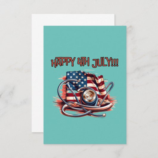 Gelukkig 4 juli, medisch, stethoscoop RSVP kaartje (Voorkant / Achterkant)
