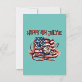 Gelukkig 4 juli, medisch, stethoscoop RSVP kaartje