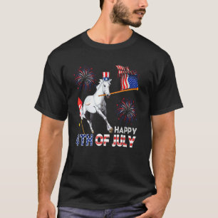 Gelukkig 4 juli Paard met Amerikaanse Vlag Vuur T-shirt