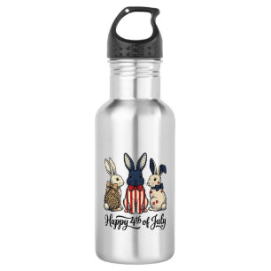 Gelukkig 4 juli Patriottisch Konijn Shirt Ontwerp_ Waterfles