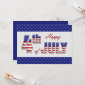 Gelukkig 4 juli. Patriottisch plat Wenskaart Kaart (Voorkant / Achterkant in situ)