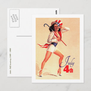 Gelukkig 4 juli.  Pin-up Briefkaart