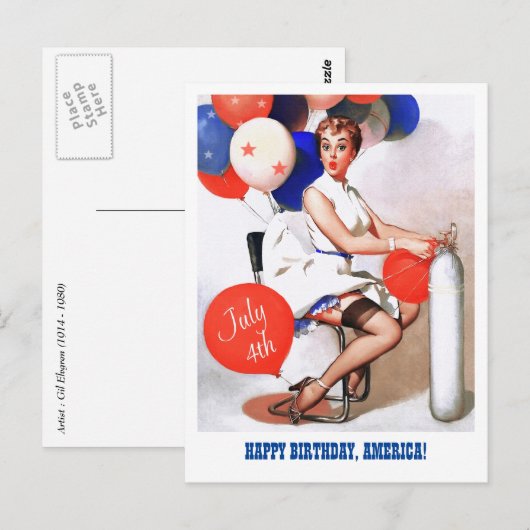 Gelukkig 4 juli.  Pin-up Briefkaart (Voorkant / Achterkant)