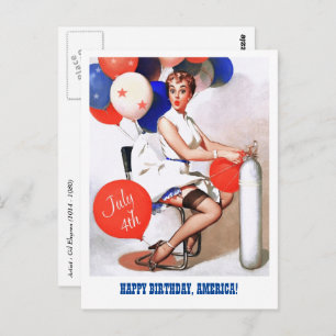 Gelukkig 4 juli.  Pin-up Briefkaart