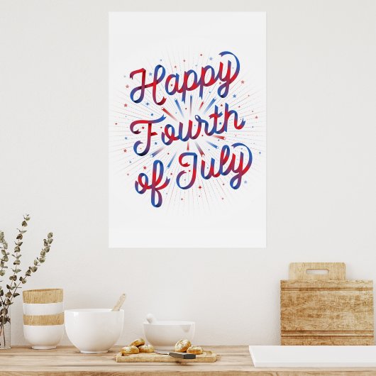 Gelukkig, 4 juli Poster 24x36 (rood/blauw gradiënt (Keuken)