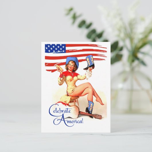 Gelukkig 4 juli. Retro Pin-up Briefkaart (Staand voorkant)
