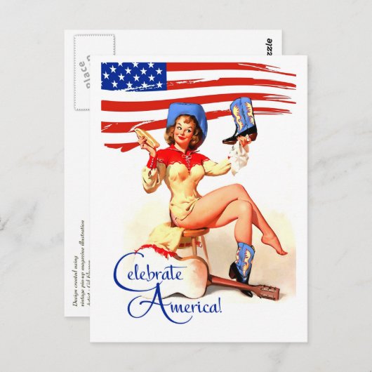 Gelukkig 4 juli. Retro Pin-up Briefkaart (Voorkant / Achterkant)