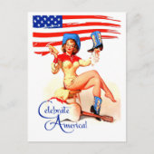 Gelukkig 4 juli. Retro Pin-up Briefkaart (Voorkant)
