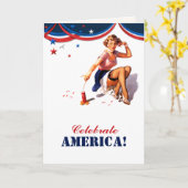 Gelukkig 4 juli. Retro Pin-up Kaart (Gele Bloem)
