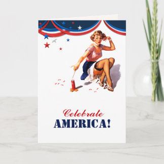 Gelukkig 4 juli. Retro Pin-up Kaart