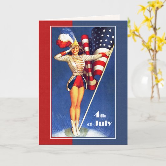 Gelukkig 4 juli. Retro Pin-up Kaart (Gele Bloem)