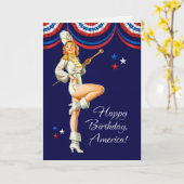 Gelukkig 4 juli. Retro Pin-up Kaart (Gele Bloem)