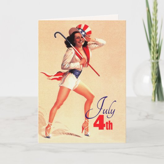 Gelukkig 4 juli. Retro Pin-up Kaart (Voorkant)