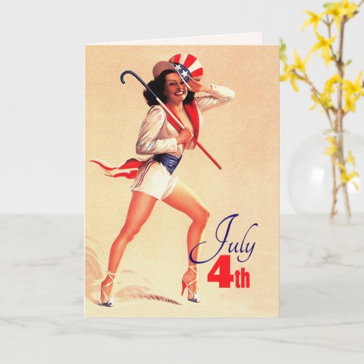 Gelukkig 4 juli. Retro Pin-up Kaart (Gele Bloem)