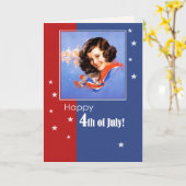 Gelukkig 4 juli. Retro Pin-up Kaart (Gele Bloem)
