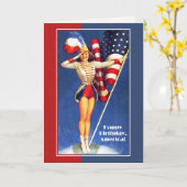 Gelukkig 4 juli. Retro Pin-up Kaart (Gele Bloem)