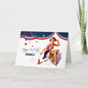 Gelukkig 4 juli. Retro Pin-up Kaart
