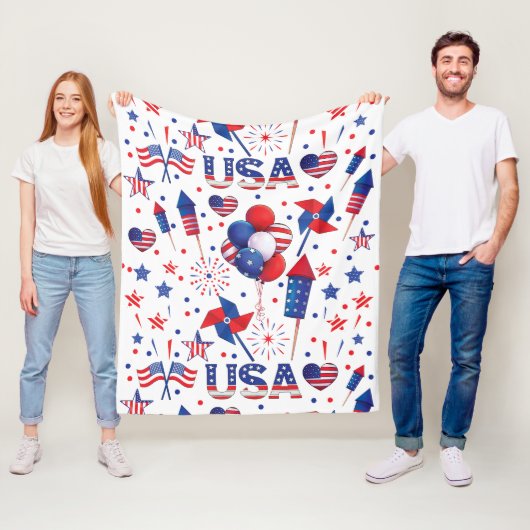 Gelukkig 4 juli Rode Blauwe Cute Feestje Fleece Deken (In situ)