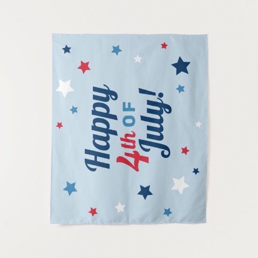 Gelukkig 4 juli Rood Wit en Blauw Patriottisch Wandkleed (Voorkant)