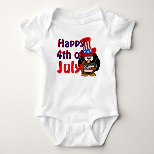 Gelukkig 4 juli Schattige Patriottische Pinguïn Romper (Voorkant)
