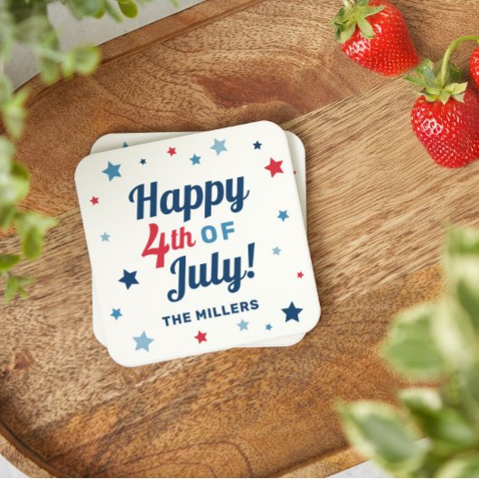 Gelukkig 4 juli sterren aangepaste naam kartonnen onderzetters