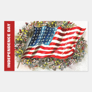 Gelukkig 4 juli. Verenigde Staten Vlag en Bloemen Rechthoekige Sticker