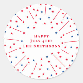 Gelukkig 4 juli Vuurwerk en Sterren Custom Ronde Sticker