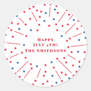 Gelukkig 4 juli Vuurwerk en Sterren Custom Ronde Sticker