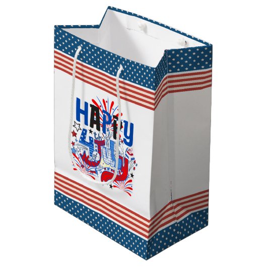 Gelukkig 4 juli Vuurwerk USA-63261 Medium Cadeauzakje (Voorkant Gekanteld)