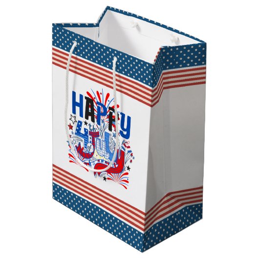 Gelukkig 4 juli Vuurwerk USA-63261 Medium Cadeauzakje (Achterkant Gekanteld)
