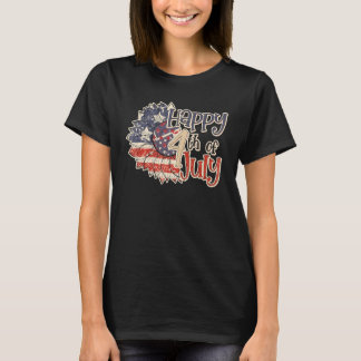 Gelukkig 4 juli Zonnebloem Vintage Amerikaanse Vla T-shirt