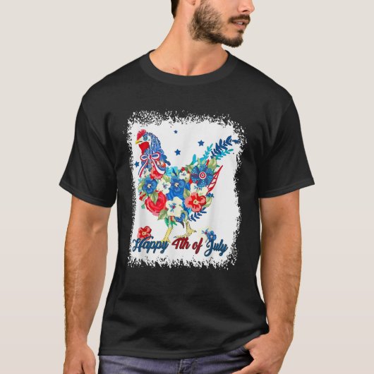 Gelukkig 4th van juli Bloemen Kip Patriottisch T-shirt (Voorkant)
