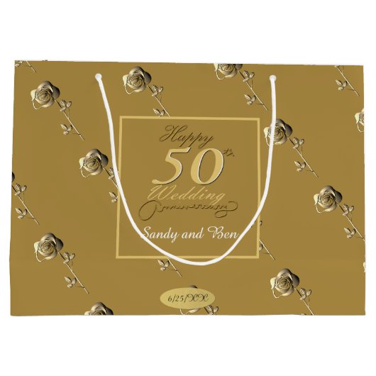 "Gelukkig 50-jarig huwelijksjubileum" 3D Rozen op  Groot Cadeauzakje (Achterkant)