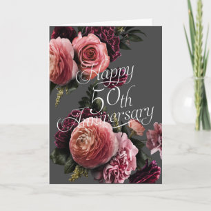 Gelukkig 50-jarig jubileum - Elegante bloemjubileu Kaart