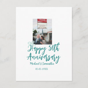 Gelukkig 50-jarig jubileum foto turquoise strik na briefkaart