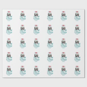 Gelukkig 50-jarig jubileum foto turquoise strik na cadeaupapier