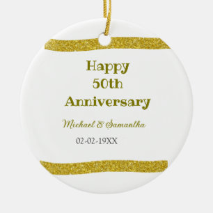 Gelukkig 50-jarig jubileum gouden glinsterende ran keramisch ornament